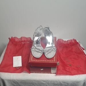 Rene Caovilla Silver Stiletto Heels Strappy Design